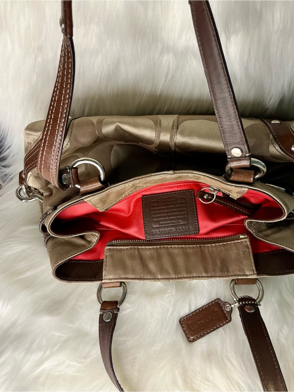 Classic Coach Beige CC Signature Satchel with Brown Leather Trim - Picture 5 of 8